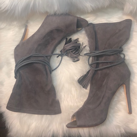 Olivia Fergunson Shoes - Olivia Ferguson Peep toe slouchy tie up tassel boots